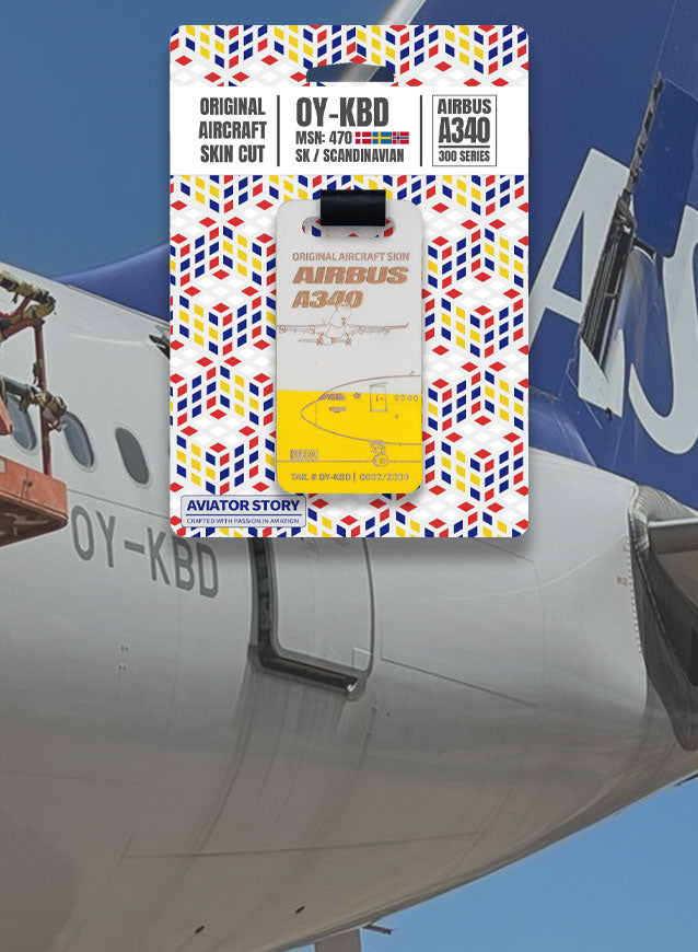 SAS Scandinavia Airbus A340 plane skin tag. Aviation tag carries history of aviation. Original aircraft skin. Gift for pilot crew and airplane lovers.