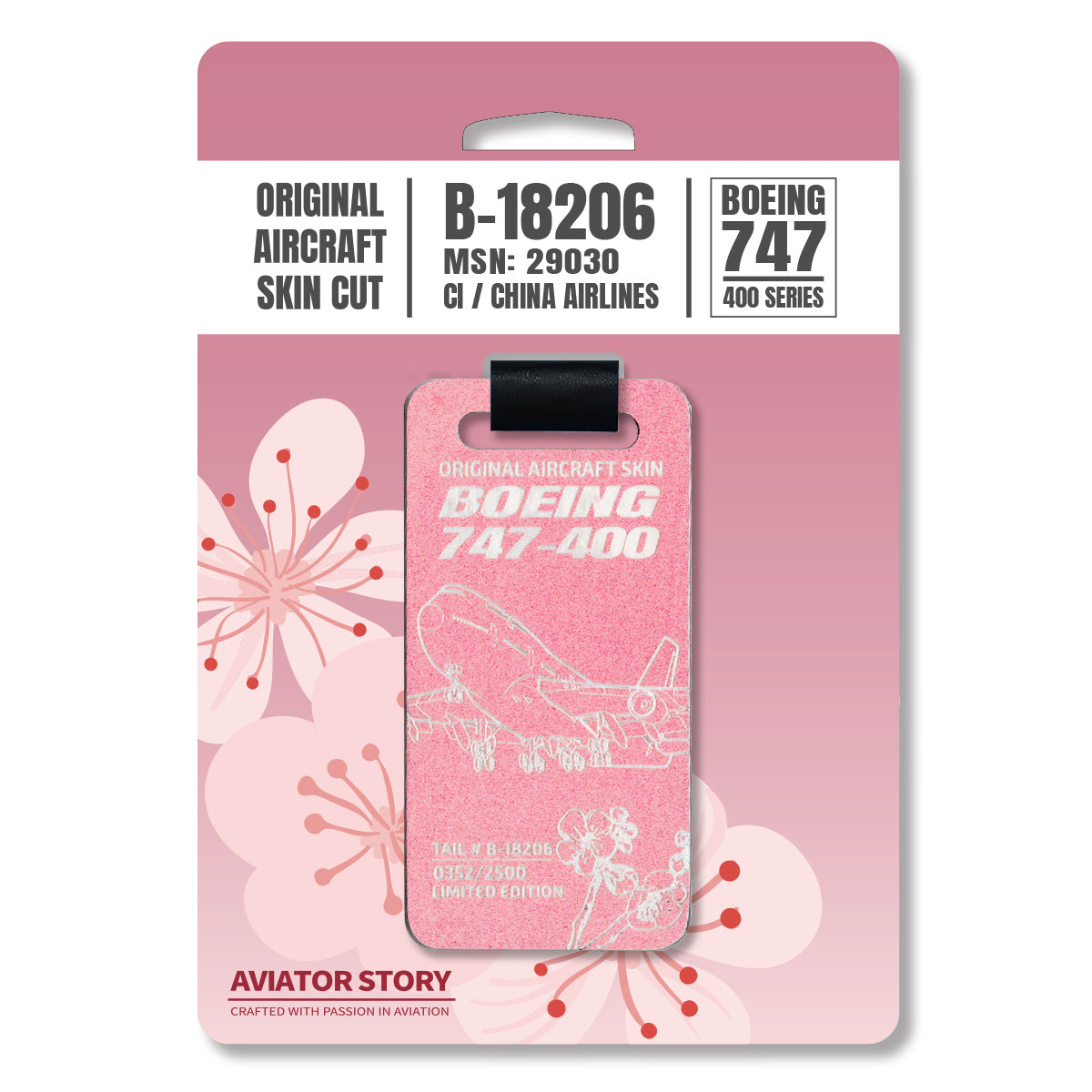 China Airlines Boeing 747-400 plane skin tag aviation tag plane tag. gift for pilot and crew. Pink original aircraft skin tag.