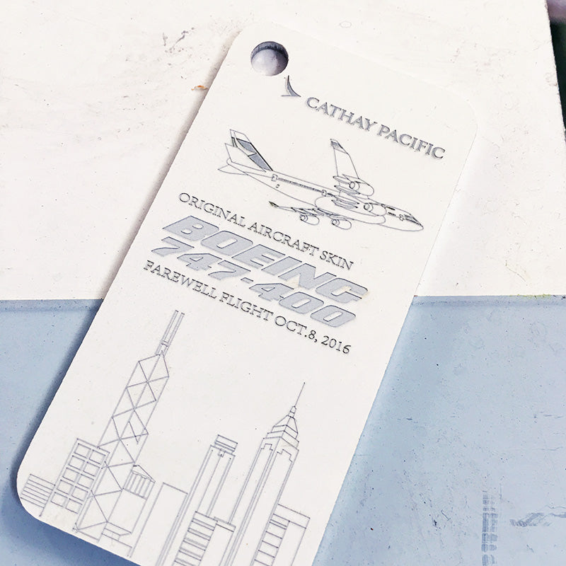B-HUJ Last Cathay Pacific passenger Boeing 747-400 original skin cut luggage tag