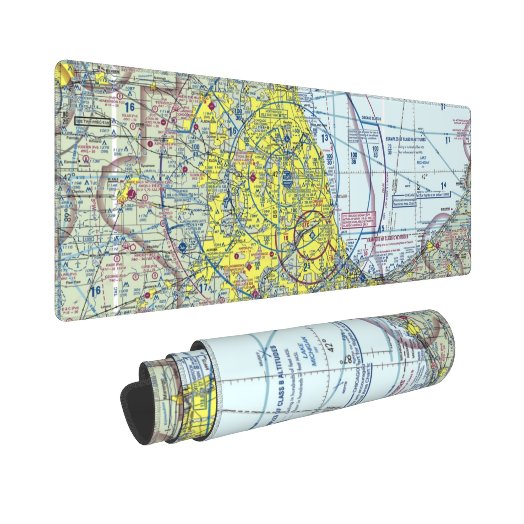 Chicago ORD Aeronautic Sectional Chart Mouse Pad. Gift for pilot, captain, crew and aviation lovers.
