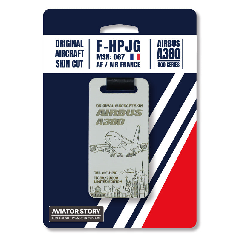 Air France Airbus A380 original aircraft skin plane tag. F-HPJG. Aviation tag. Best gift for pilot crew avgeek and travel lover.Made from authentic aircraft skin, handmade aviation tags from skin of plane.