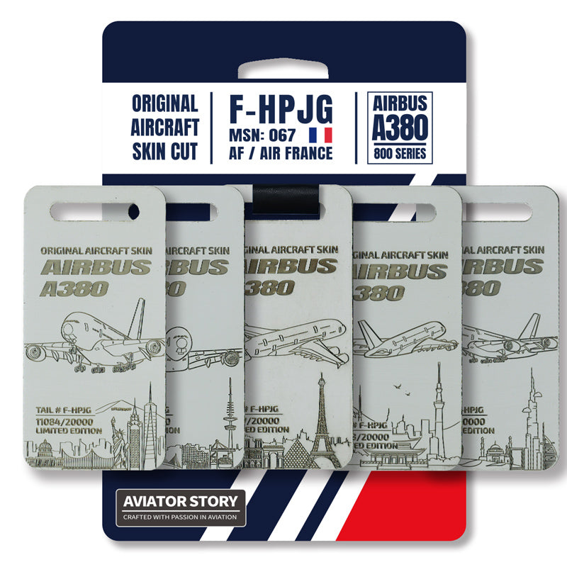Air France Airbus A380 original aircraft skin plane tag. F-HPJG. Aviation tag. Pilot crew avgeek gift.