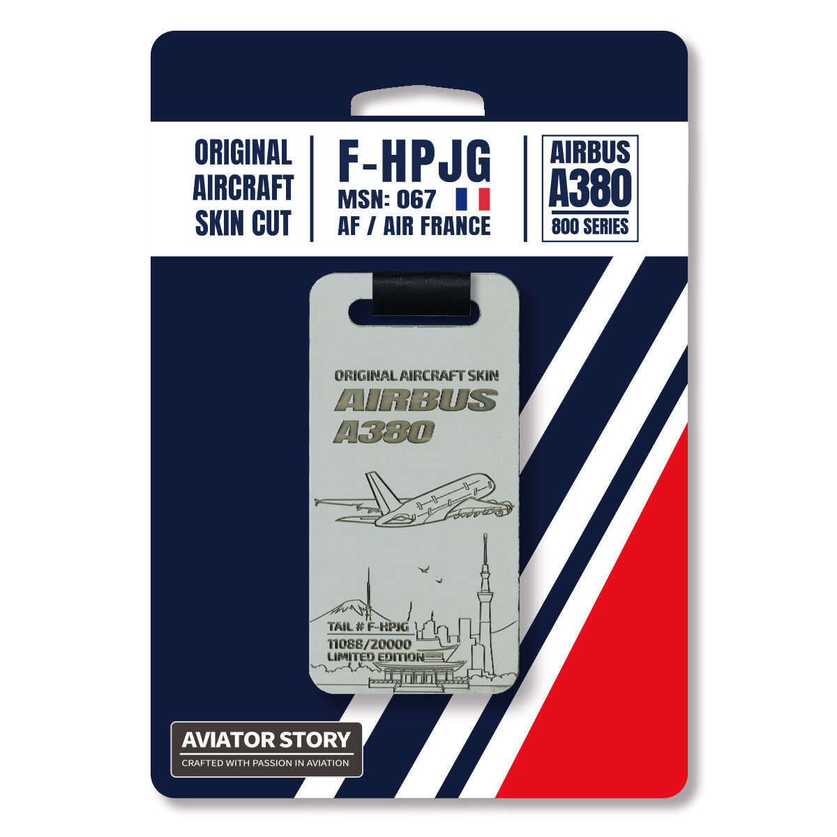 Air France Airbus A380 original aircraft skin plane tag. F-HPJG. Aviation tag. Pilot crew avgeek gift.