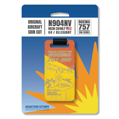 Allegiant Boeing 757 plane skin tag aviation tag. Original aircraft skin cut luggage tag.