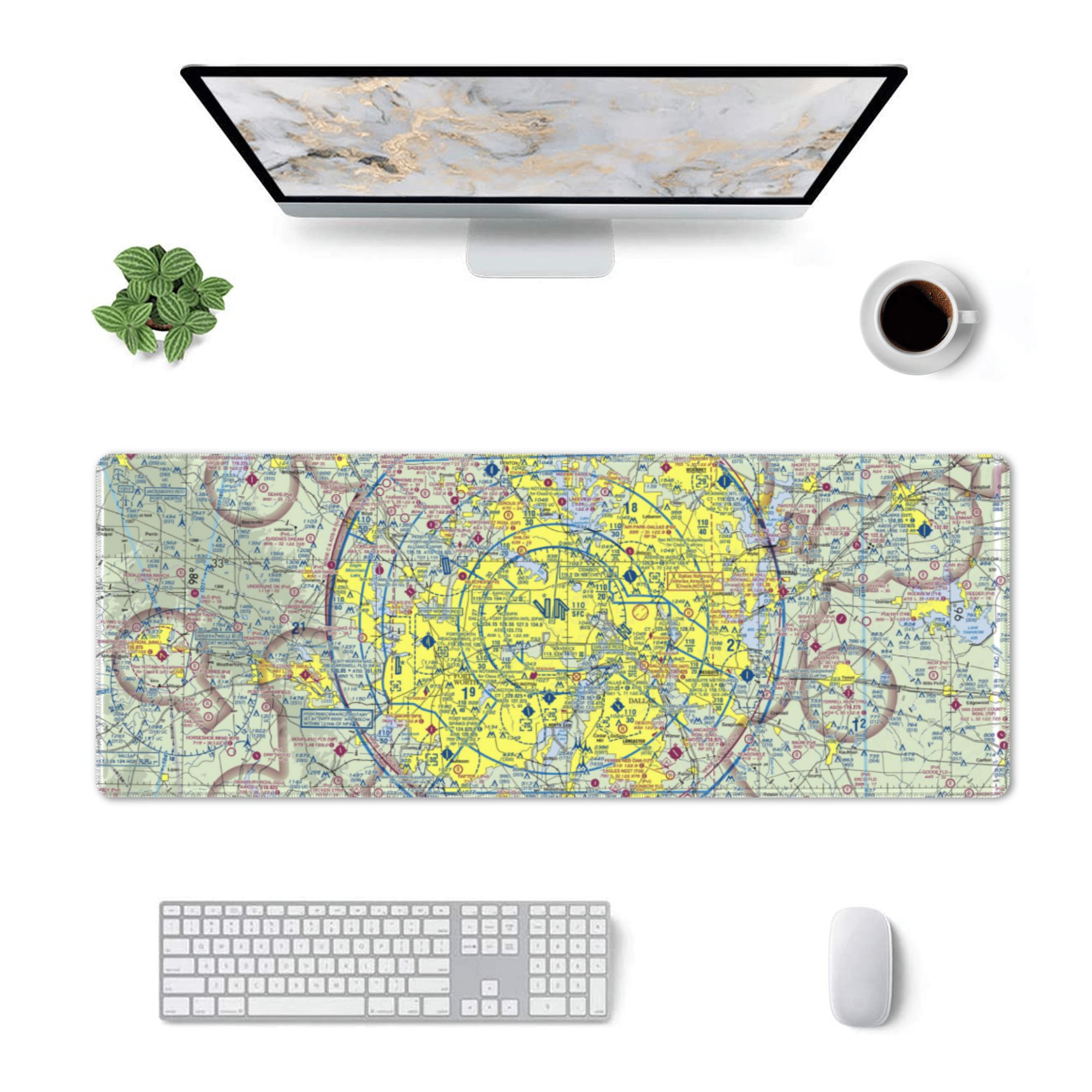 Dallas Ft Worth sectional chart large mouse pad. Best gift for pilot crew and aviation geeks.