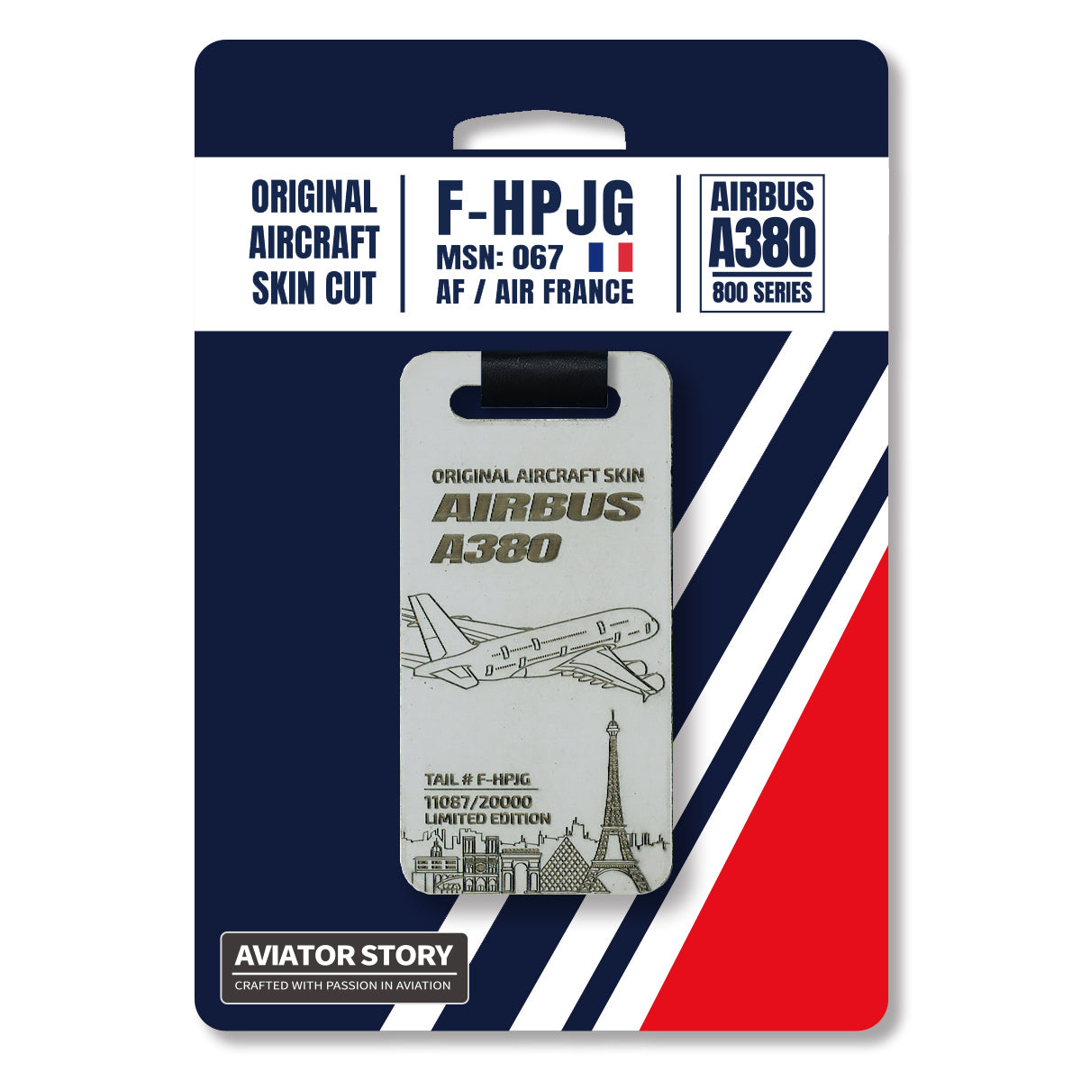 Air France Airbus A380 original aircraft skin plane tag. F-HPJG. Aviation tag. Best gift for pilot crew avgeek and travel lover.Made from authentic aircraft skin, handmade aviation tags from skin of plane.